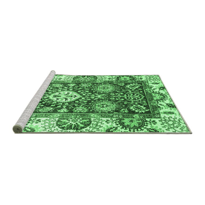 Sideview of Machine Washable Abstract Emerald Green Modern Area Rugs, wshabs2978emgrn