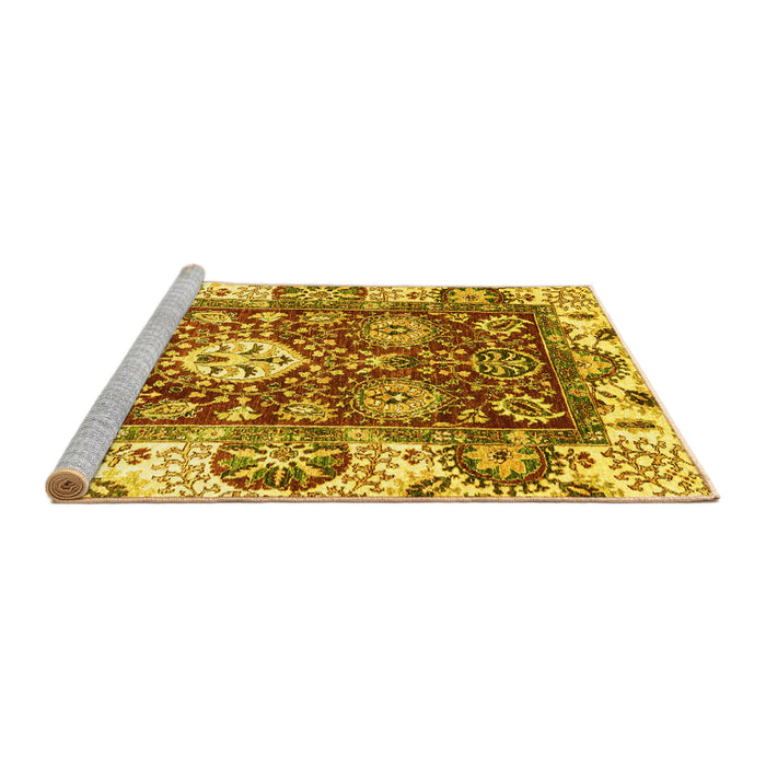 Sideview of Machine Washable Abstract Yellow Modern Rug, wshabs2978yw