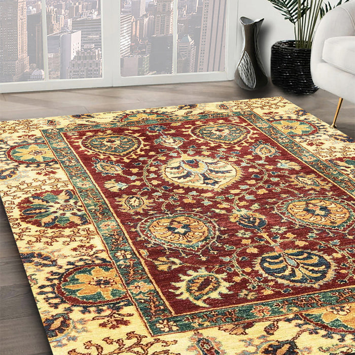 Abstract Chrome Gold Yellow Modern Rug in Family Room, abs2978