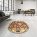 Round Machine Washable Abstract Chrome Gold Yellow Rug in a Office, wshabs2978