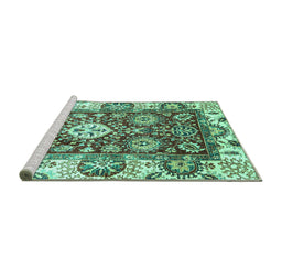 Sideview of Machine Washable Abstract Turquoise Modern Area Rugs, wshabs2978turq