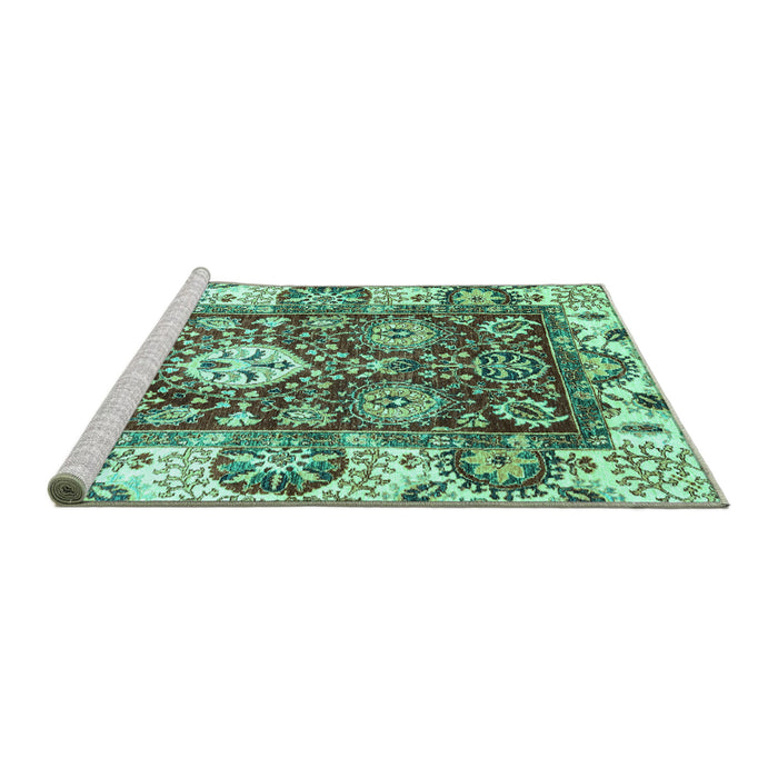 Sideview of Machine Washable Abstract Turquoise Modern Area Rugs, wshabs2978turq