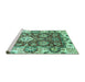 Sideview of Machine Washable Abstract Turquoise Modern Area Rugs, wshabs2978turq