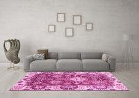 Machine Washable Abstract Pink Modern Rug, wshabs2978pnk