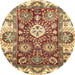 Round Abstract Chrome Gold Yellow Modern Rug, abs2978