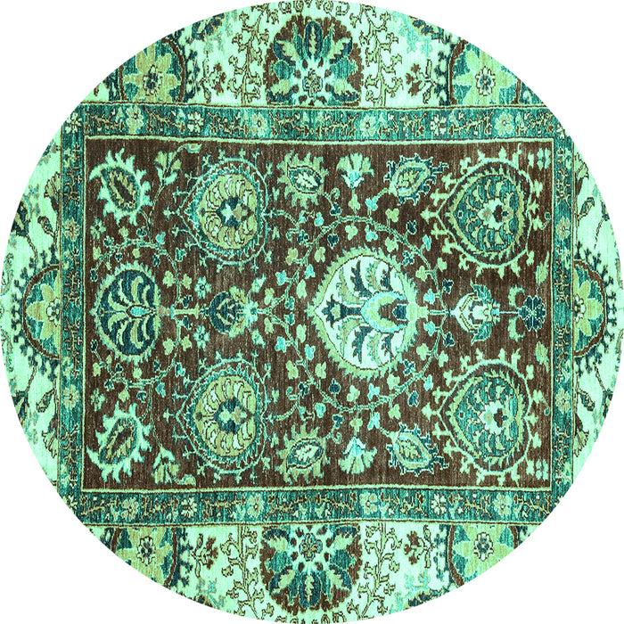 Round Machine Washable Abstract Turquoise Modern Area Rugs, wshabs2978turq