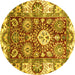 Round Abstract Yellow Modern Rug, abs2978yw