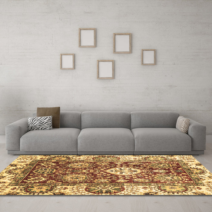 Machine Washable Abstract Brown Modern Rug in a Living Room,, wshabs2978brn