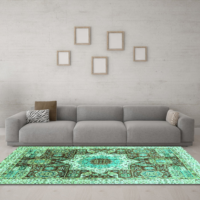 Machine Washable Abstract Turquoise Modern Area Rugs in a Living Room,, wshabs2979turq