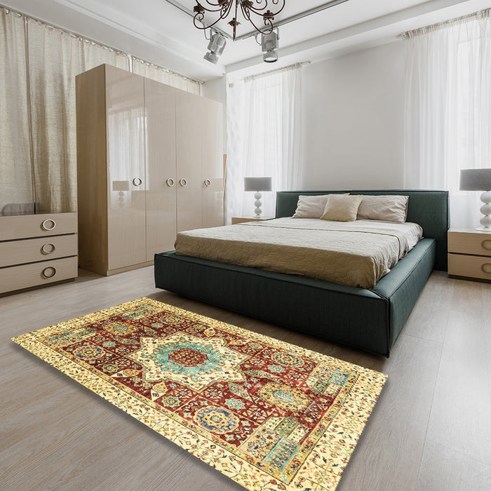 Abstract Red Modern Rug in a Bedroom, abs2979