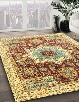 Abstract Red Modern Rug in Family Room, abs2979