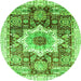 Round Machine Washable Abstract Green Modern Area Rugs, wshabs2979grn