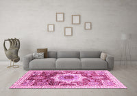 Machine Washable Abstract Pink Modern Rug, wshabs2979pnk