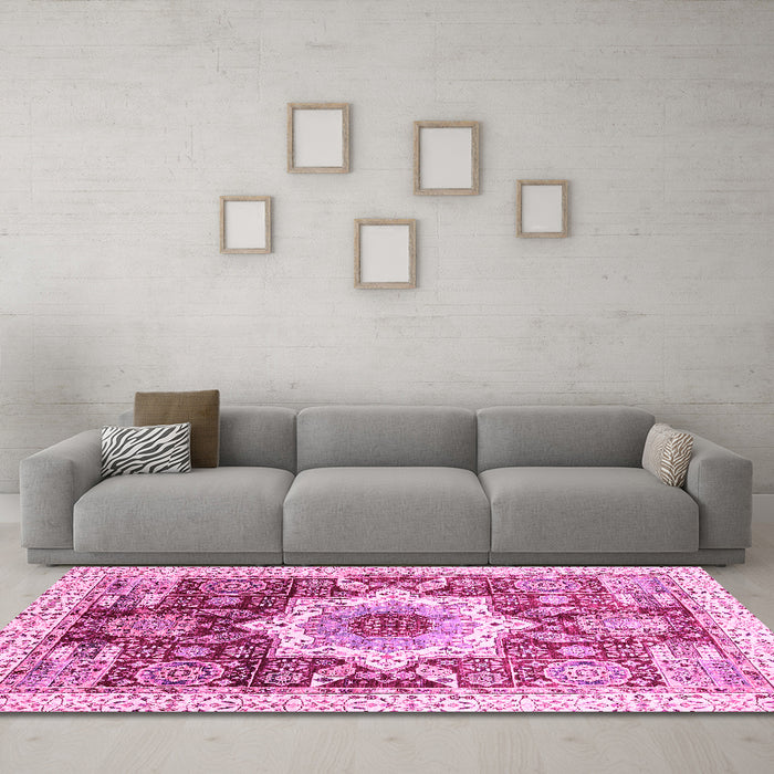 Machine Washable Abstract Pink Modern Rug in a Living Room, wshabs2979pnk
