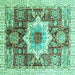 Square Machine Washable Abstract Turquoise Modern Area Rugs, wshabs2979turq