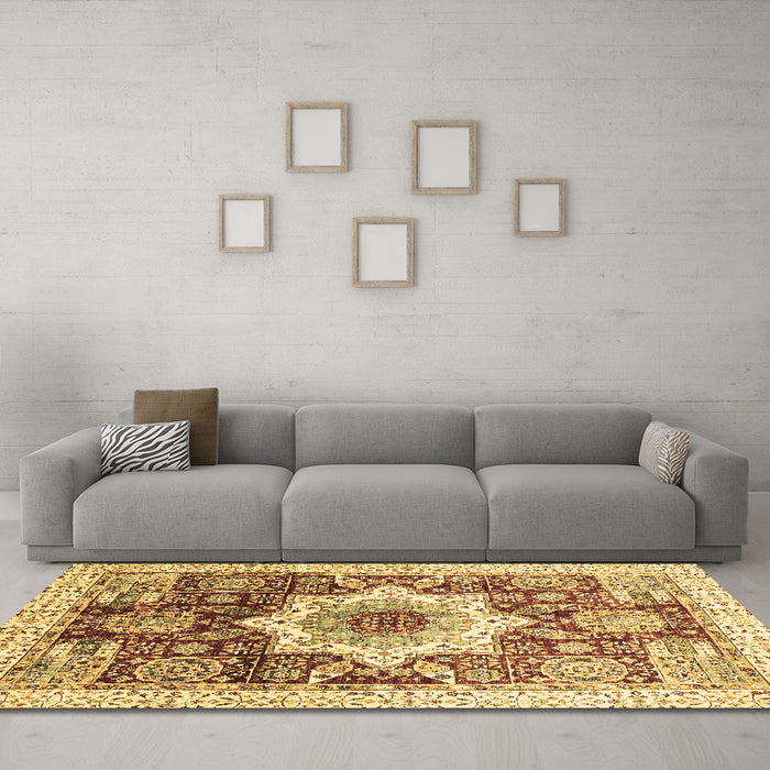 Machine Washable Abstract Brown Modern Rug in a Living Room,, wshabs2979brn