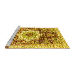 Sideview of Machine Washable Abstract Yellow Modern Rug, wshabs2979yw
