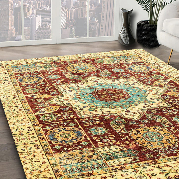 Abstract Red Modern Rug in Family Room, abs2979