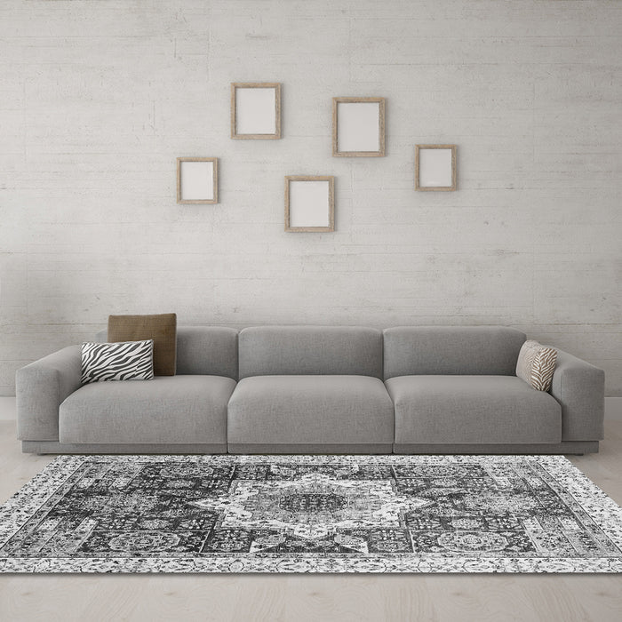 Machine Washable Abstract Gray Modern Rug in a Living Room,, wshabs2979gry