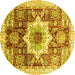 Round Machine Washable Abstract Yellow Modern Rug, wshabs2979yw