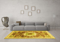 Machine Washable Abstract Yellow Modern Rug, wshabs2979yw