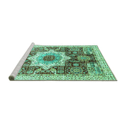 Sideview of Machine Washable Abstract Turquoise Modern Area Rugs, wshabs2979turq