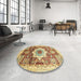 Round Abstract Red Modern Rug in a Office, abs2979