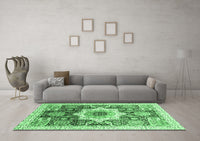 Machine Washable Abstract Emerald Green Modern Rug, wshabs2979emgrn