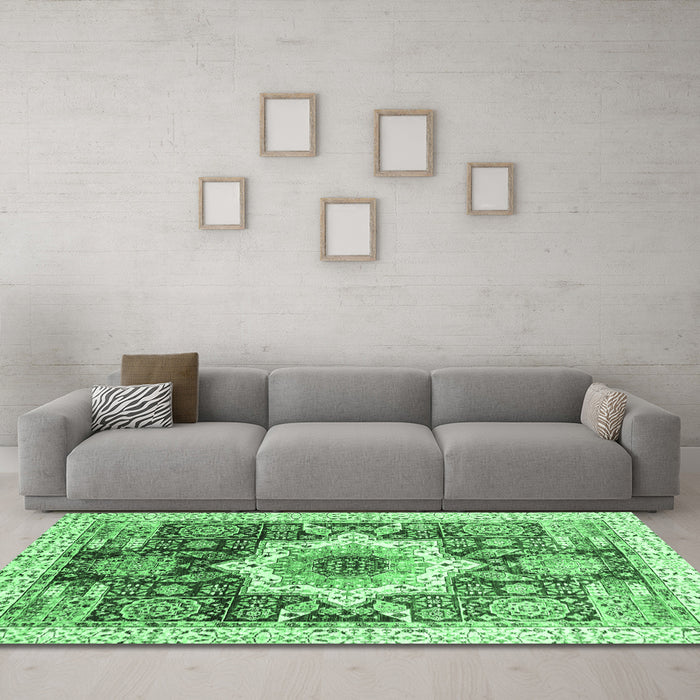 Machine Washable Abstract Emerald Green Modern Area Rugs in a Living Room,, wshabs2979emgrn