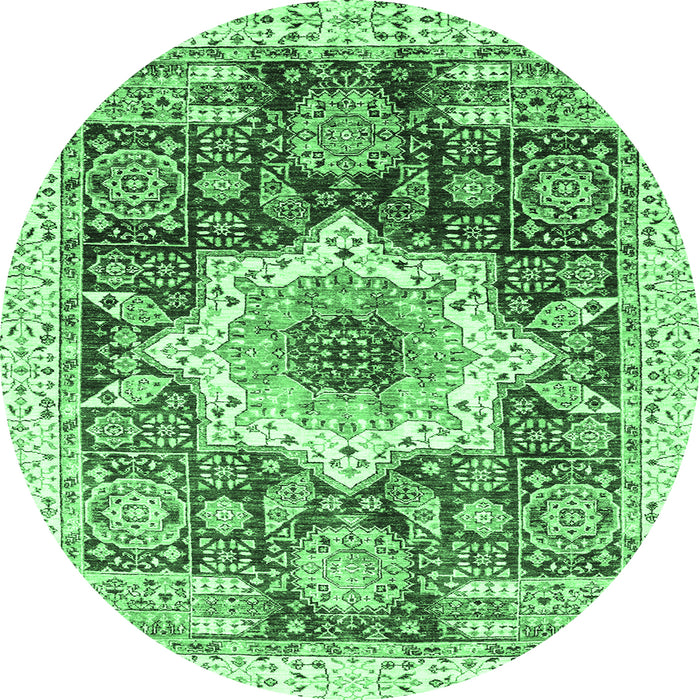 Round Machine Washable Abstract Emerald Green Modern Area Rugs, wshabs2979emgrn