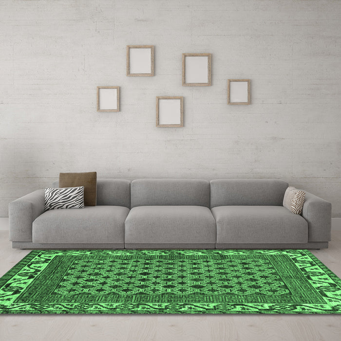 Machine Washable Southwestern Emerald Green Country Area Rugs in a Living Room,, wshabs297emgrn