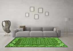 Machine Washable Southwestern Green Country Area Rugs in a Living Room,, wshabs297grn