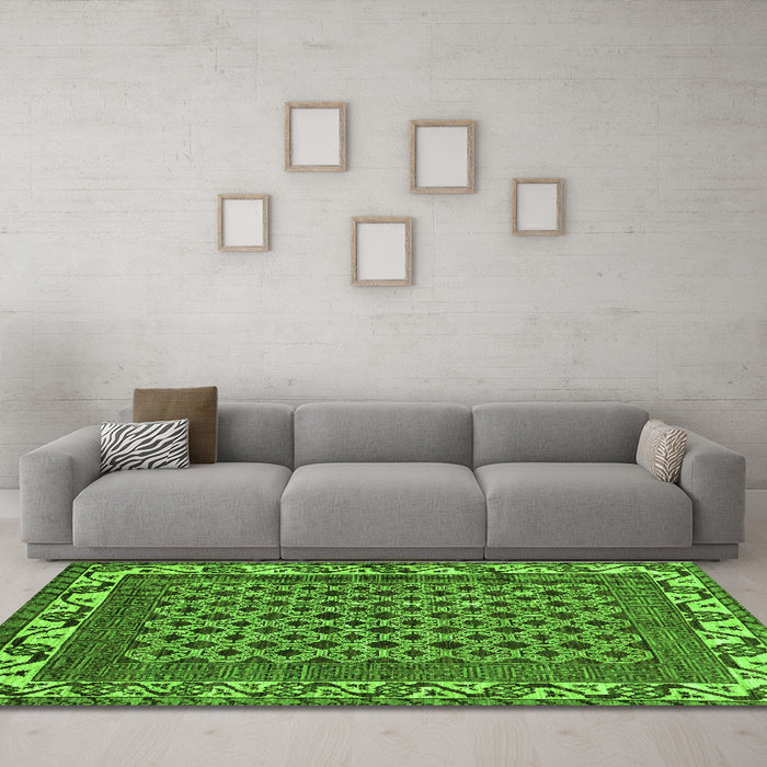 Machine Washable Southwestern Green Country Area Rugs in a Living Room,, wshabs297grn