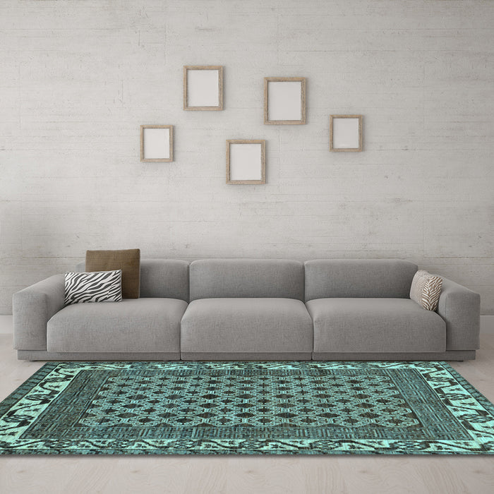 Machine Washable Southwestern Light Blue Country Rug in a Living Room, wshabs297lblu