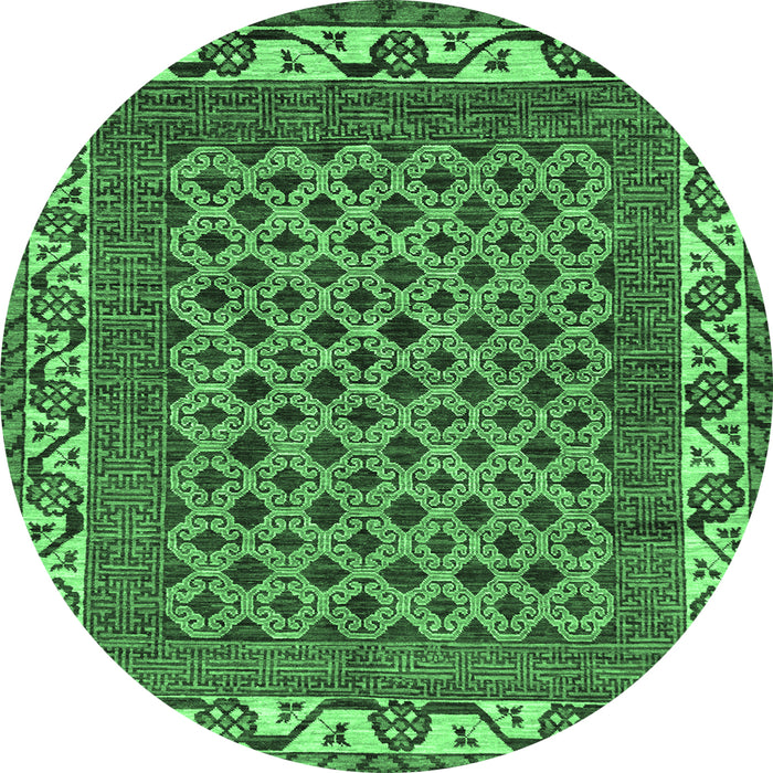 Round Machine Washable Southwestern Emerald Green Country Area Rugs, wshabs297emgrn