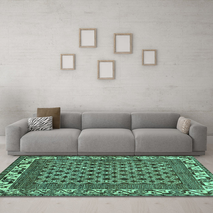 Machine Washable Southwestern Turquoise Country Area Rugs in a Living Room,, wshabs297turq