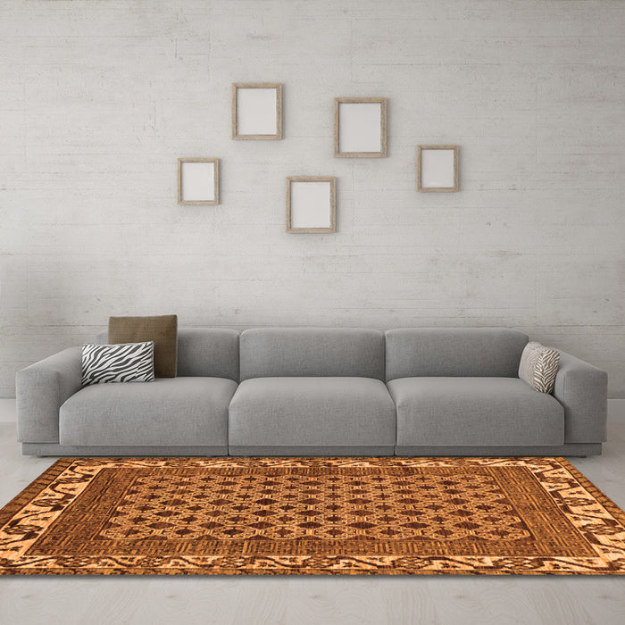 Machine Washable Southwestern Orange Country Area Rugs in a Living Room, wshabs297org
