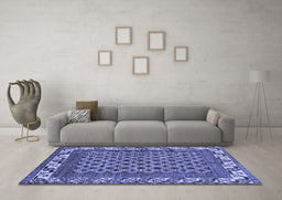 Machine Washable Southwestern Blue Country Rug in a Living Room, wshabs297blu