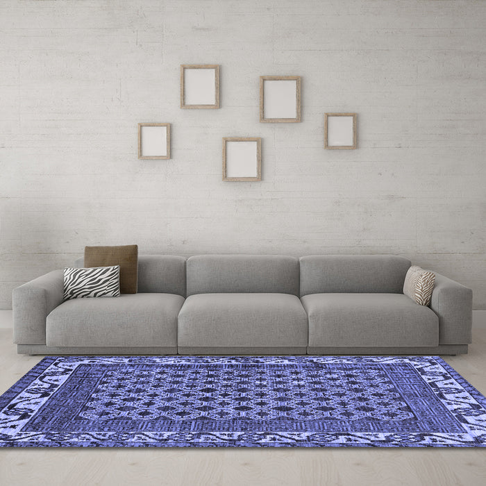 Machine Washable Southwestern Blue Country Rug in a Living Room, wshabs297blu