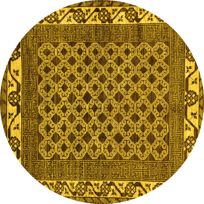 Round Southwestern Yellow Country Rug, abs297yw