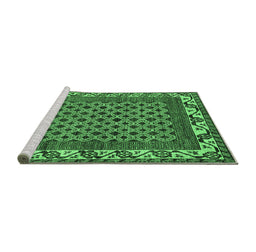 Sideview of Machine Washable Southwestern Emerald Green Country Area Rugs, wshabs297emgrn