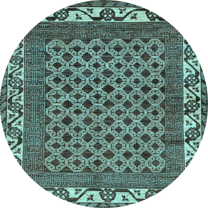 Round Machine Washable Southwestern Light Blue Country Rug, wshabs297lblu