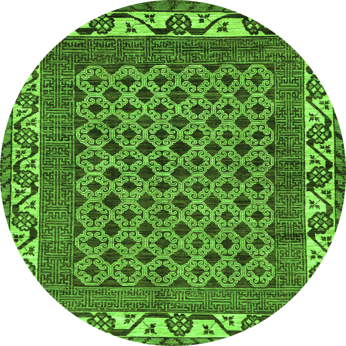 Round Machine Washable Southwestern Green Country Area Rugs, wshabs297grn