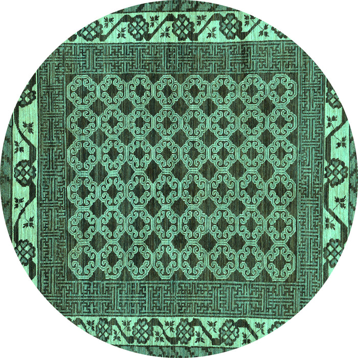 Round Southwestern Turquoise Country Rug, abs297turq