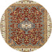 Round Machine Washable Abstract Brown Red Rug, wshabs2980