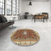 Round Machine Washable Abstract Brown Red Rug in a Office, wshabs2980