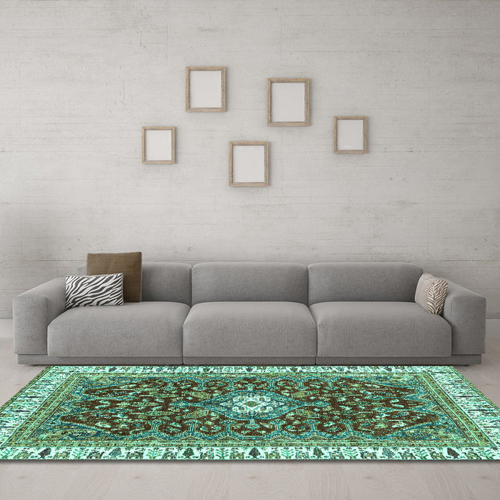 Machine Washable Abstract Turquoise Modern Area Rugs in a Living Room,, wshabs2980turq