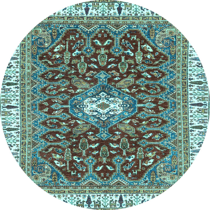 Round Abstract Light Blue Modern Rug, abs2980lblu
