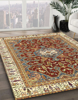 Abstract Brown Red Modern Rug in Family Room, abs2980