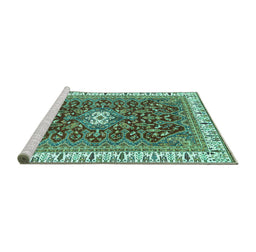 Sideview of Machine Washable Abstract Turquoise Modern Area Rugs, wshabs2980turq
